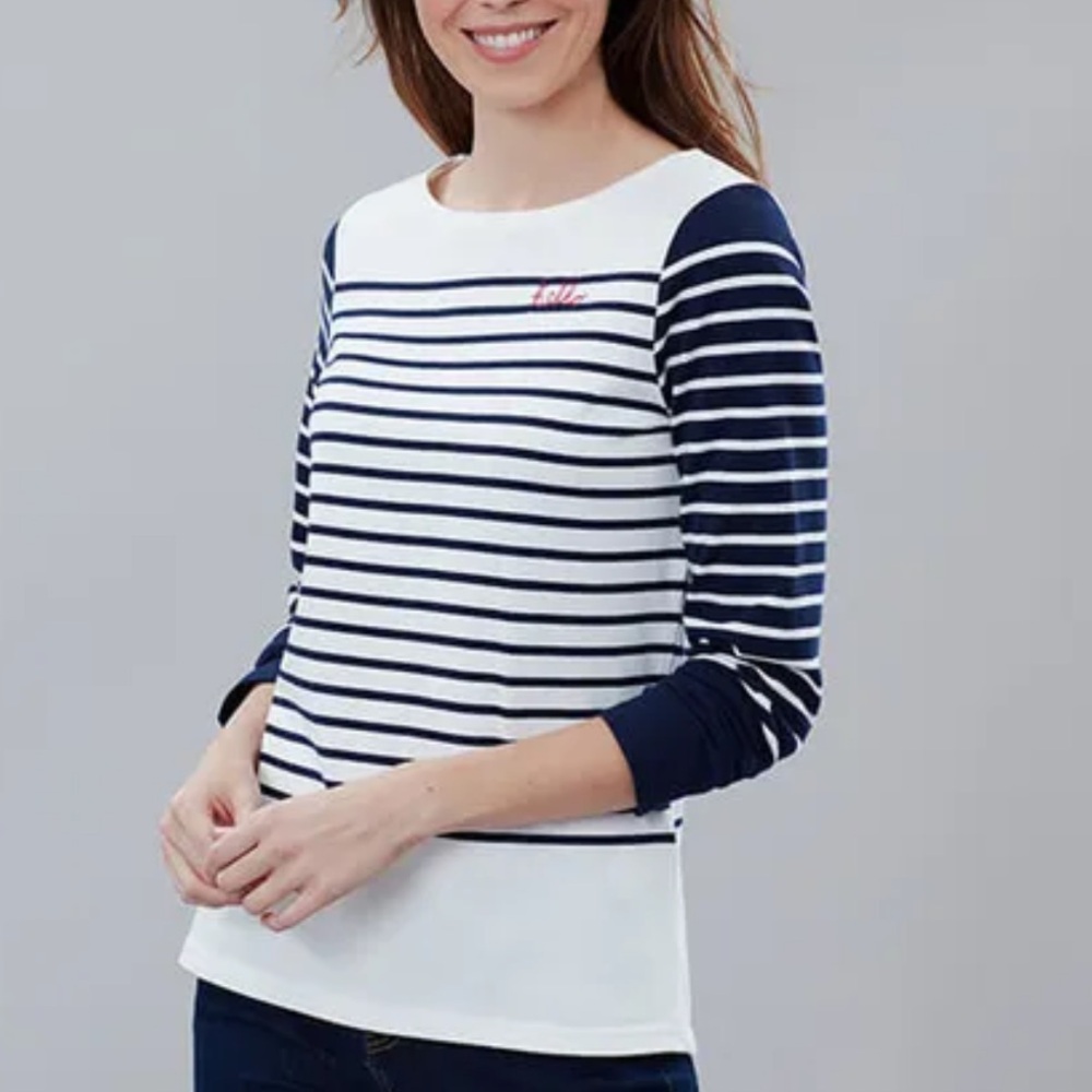Joules Harbour Hello Stripe Long Sleeve Embroidered Jersey Women's Top 8